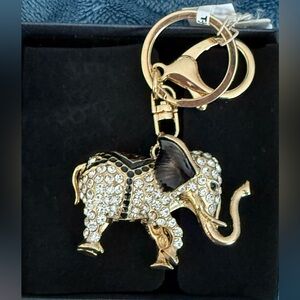 Natasha NWT Gold Elephant Keychain Purse Charm with Crystals‎